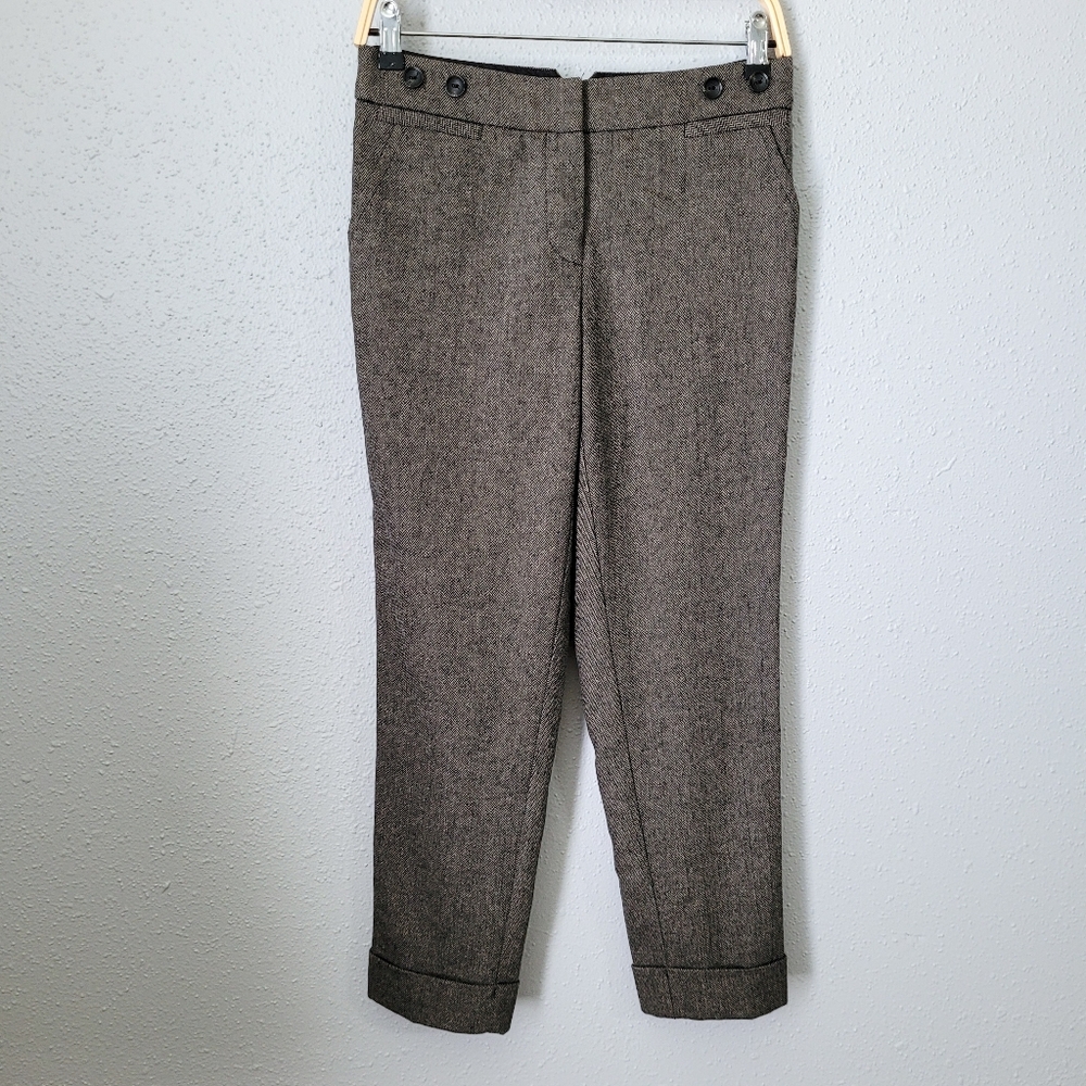 Trina Turk Herringbone Gray-Brown Tapered Leg Wool Blend Trousers Size 4